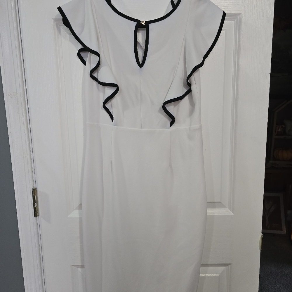 Ivanka Trump Cream Midi Dress with Black Trim